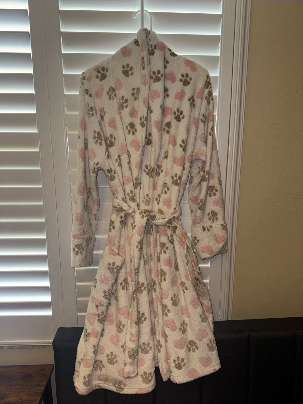 PJ Salvage Plush Robe with Pink Hearts & Brown Paw Prints